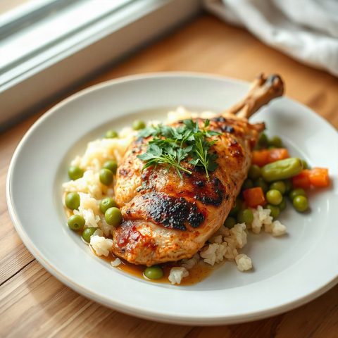 Crispy Chicken with Green Beans and Rice