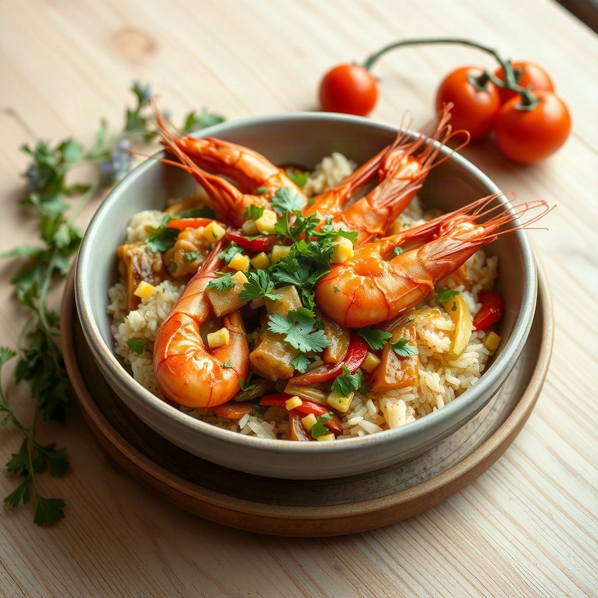 Sautéed Shrimp with Vegetables and Rice