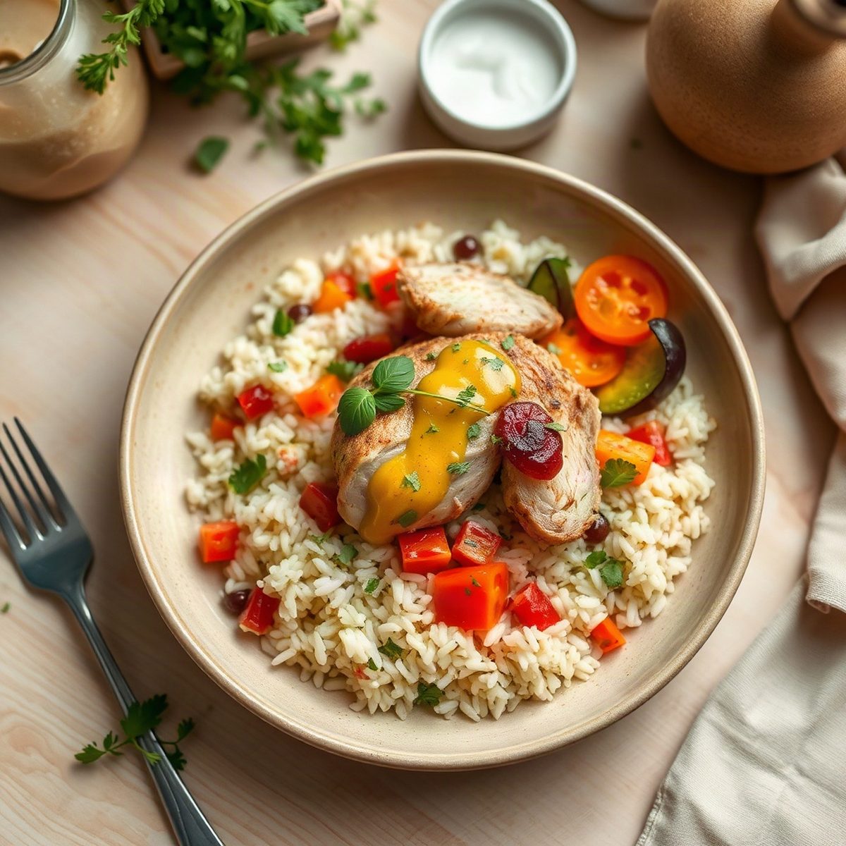 Bol de poulet coréen au riz et concombre