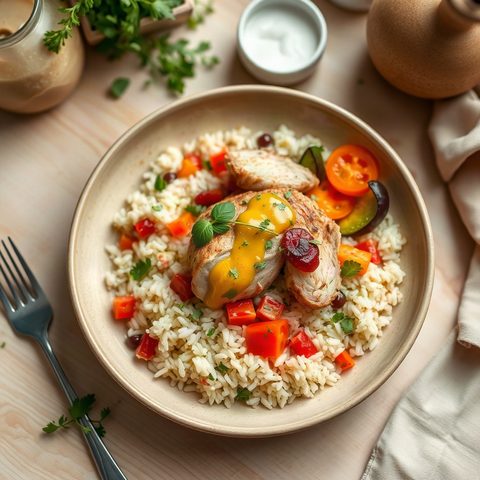 Korean Chicken Rice Bowl with Cucumber