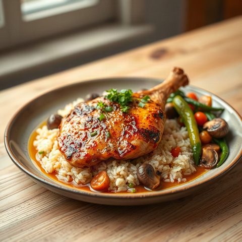 Chicken and Rice Skillet with Peppers and Mushrooms