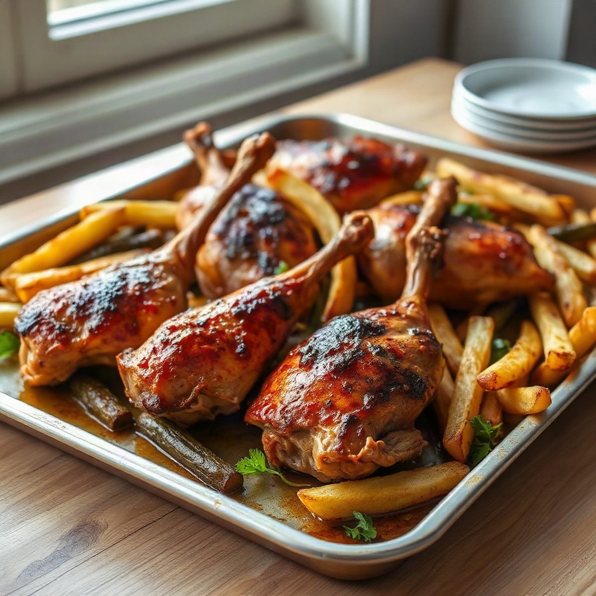 Bâtonnets de poulet croustillants et frites au four
