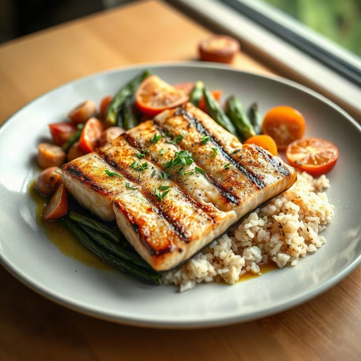 Maple-Glazed Salmon with Rice and Spinach