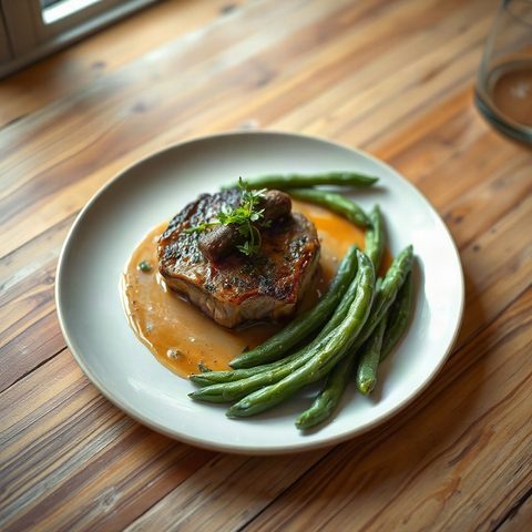 French Steaks with Sautéed Green Beans