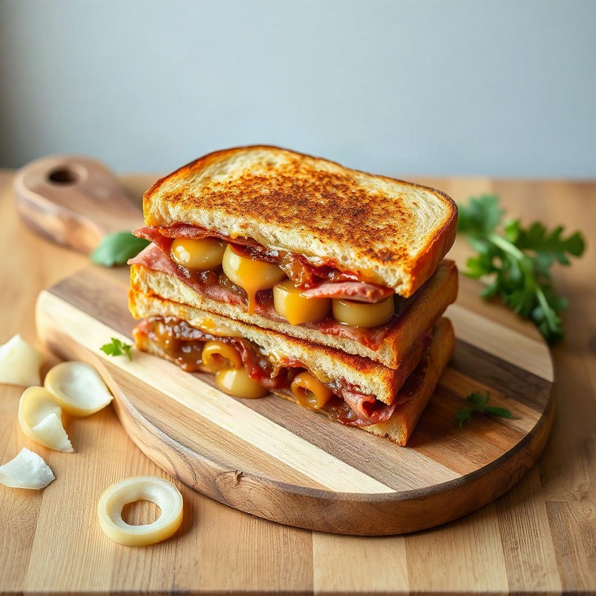 Hot Pastrami and Cheese Sandwich with Caramelized Onions