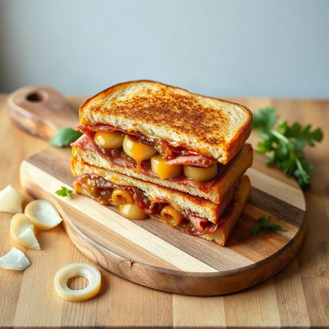Hot Pastrami and Cheese Sandwich with Caramelized Onions