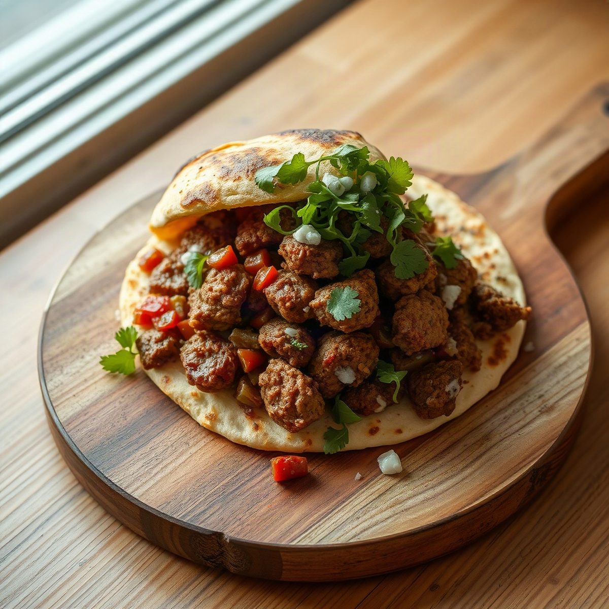 Kefta sur pain naan avec salade fraîche