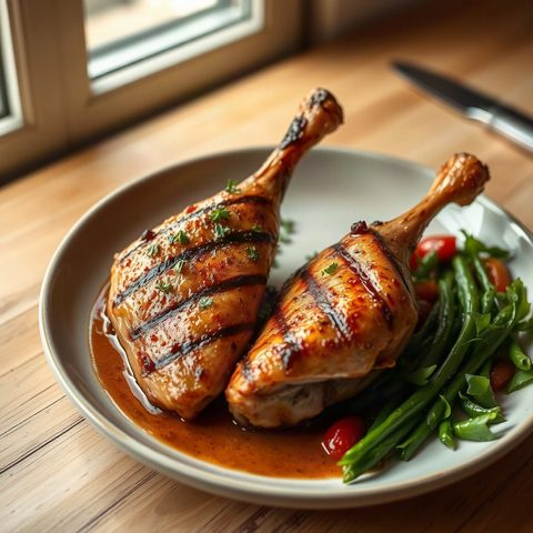 Grilled Chicken Legs with Corn and Peppers