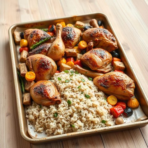 Roasted Chicken Drumsticks with Kale and Rice Pilaf