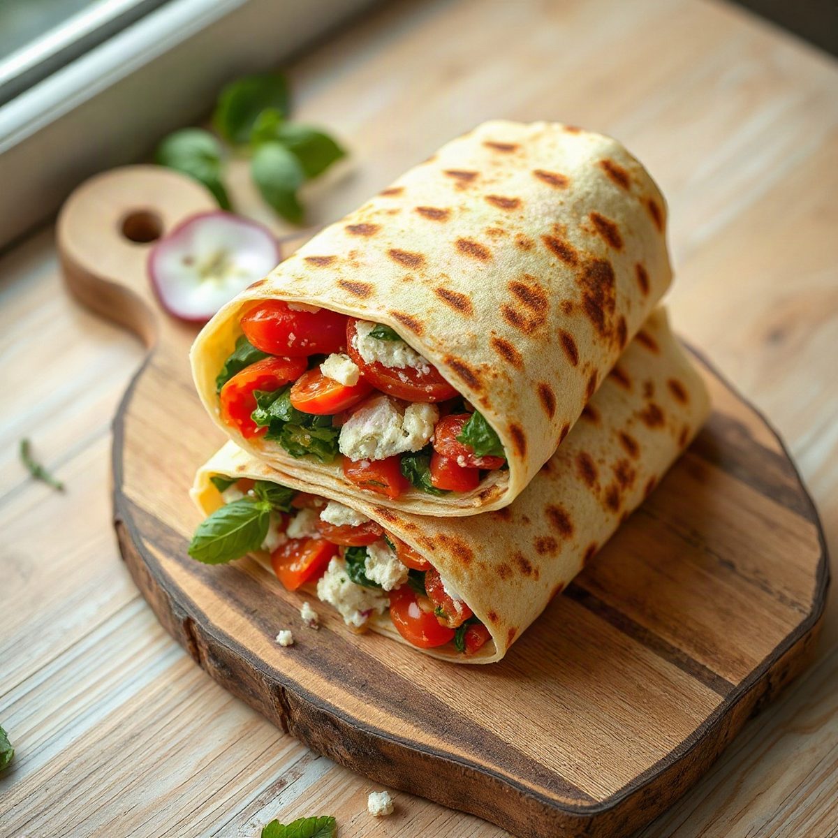 Vegetarian Wraps with Berettine Squash, Feta and Tomatoes