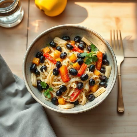 Stir-Fried Rice Vermicelli Bowl with Black Beans