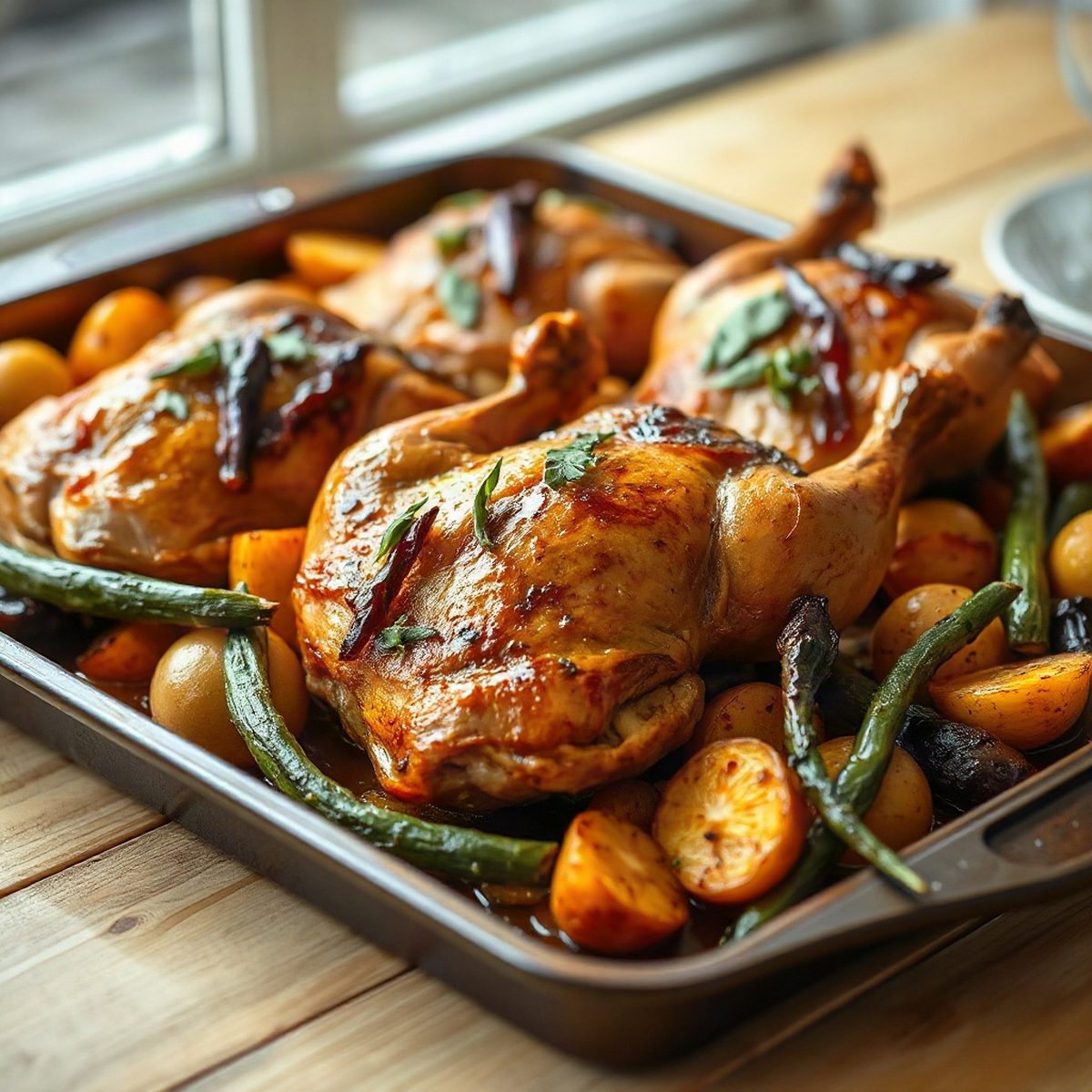 Roasted Chicken Drumsticks with Green Peppers and Potatoes