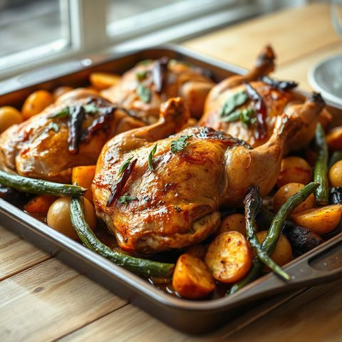 Pilons de poulet rôtis aux poivrons verts et pommes de terre