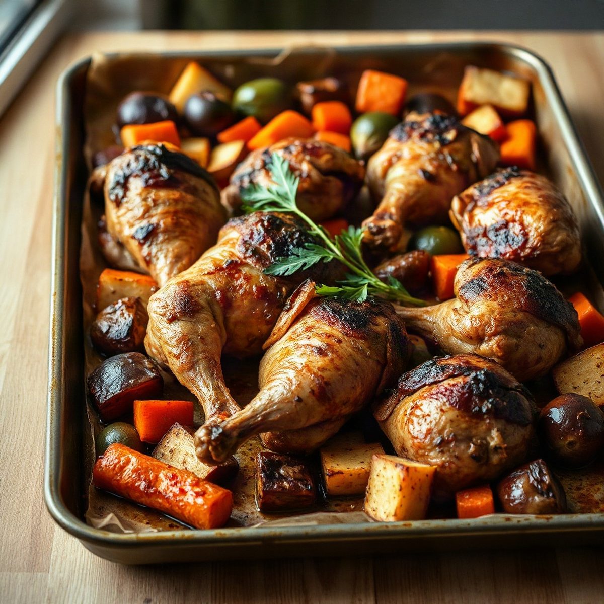 Roasted Chicken Drumsticks with Seasonal Vegetables