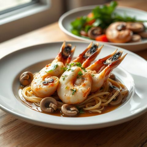 Sautéed Shrimp with Mushrooms and Vermicelli