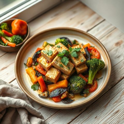 Tofu Stir-fry with Eggplant and Broccoli