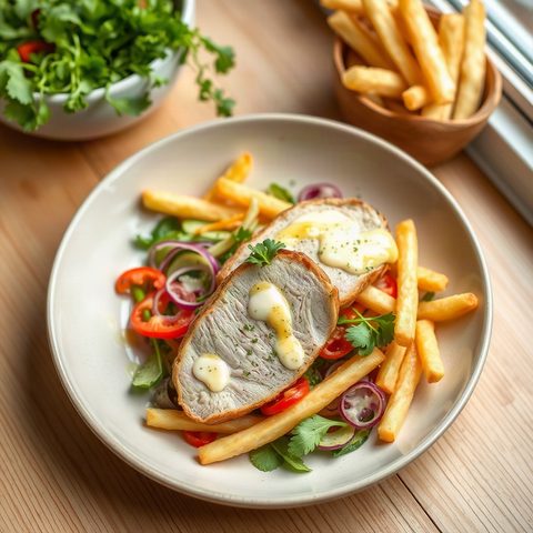 Breaded Chicken with Fresh Salad and Fries