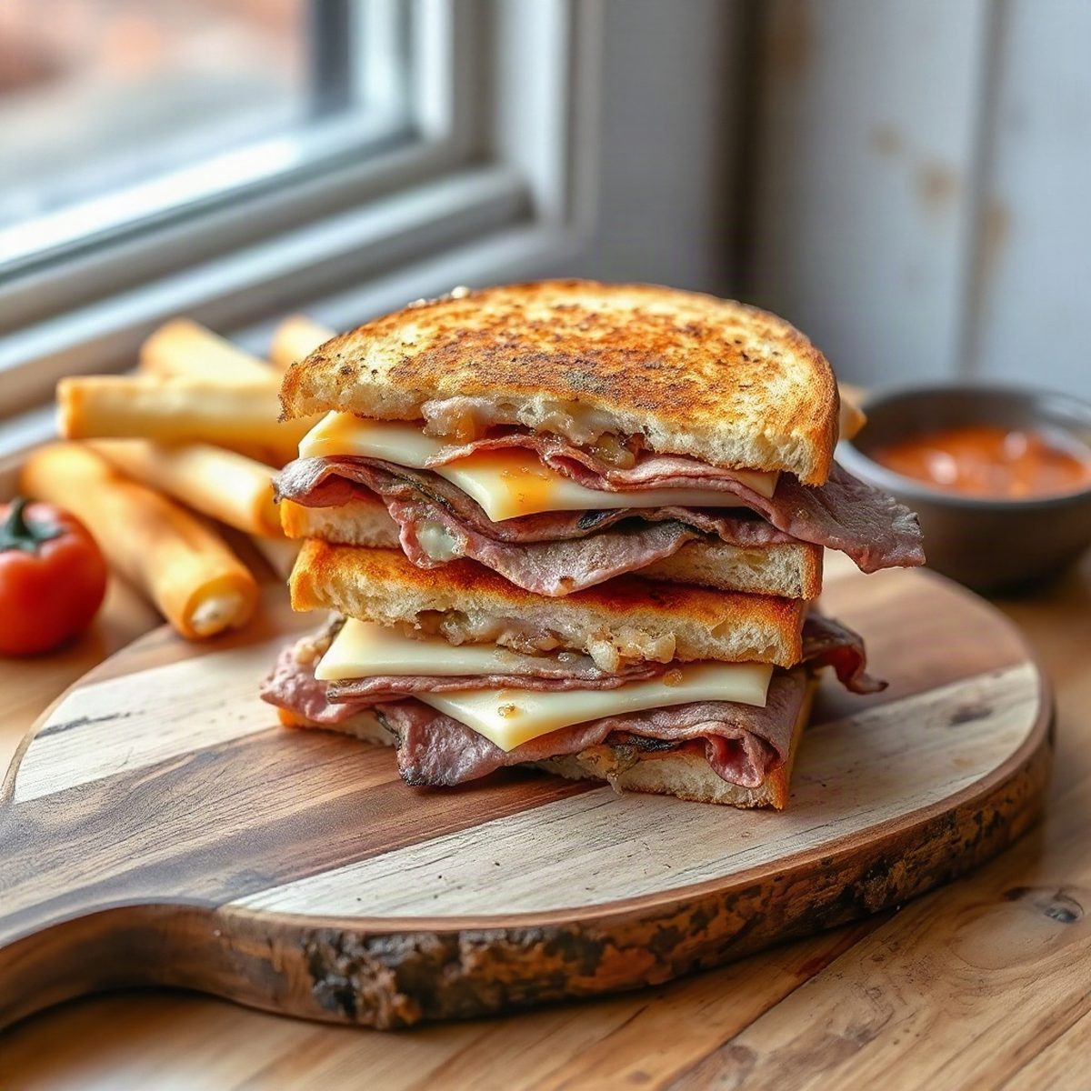 Pastrami Sandwiches with Provolone and Grilled Peppers