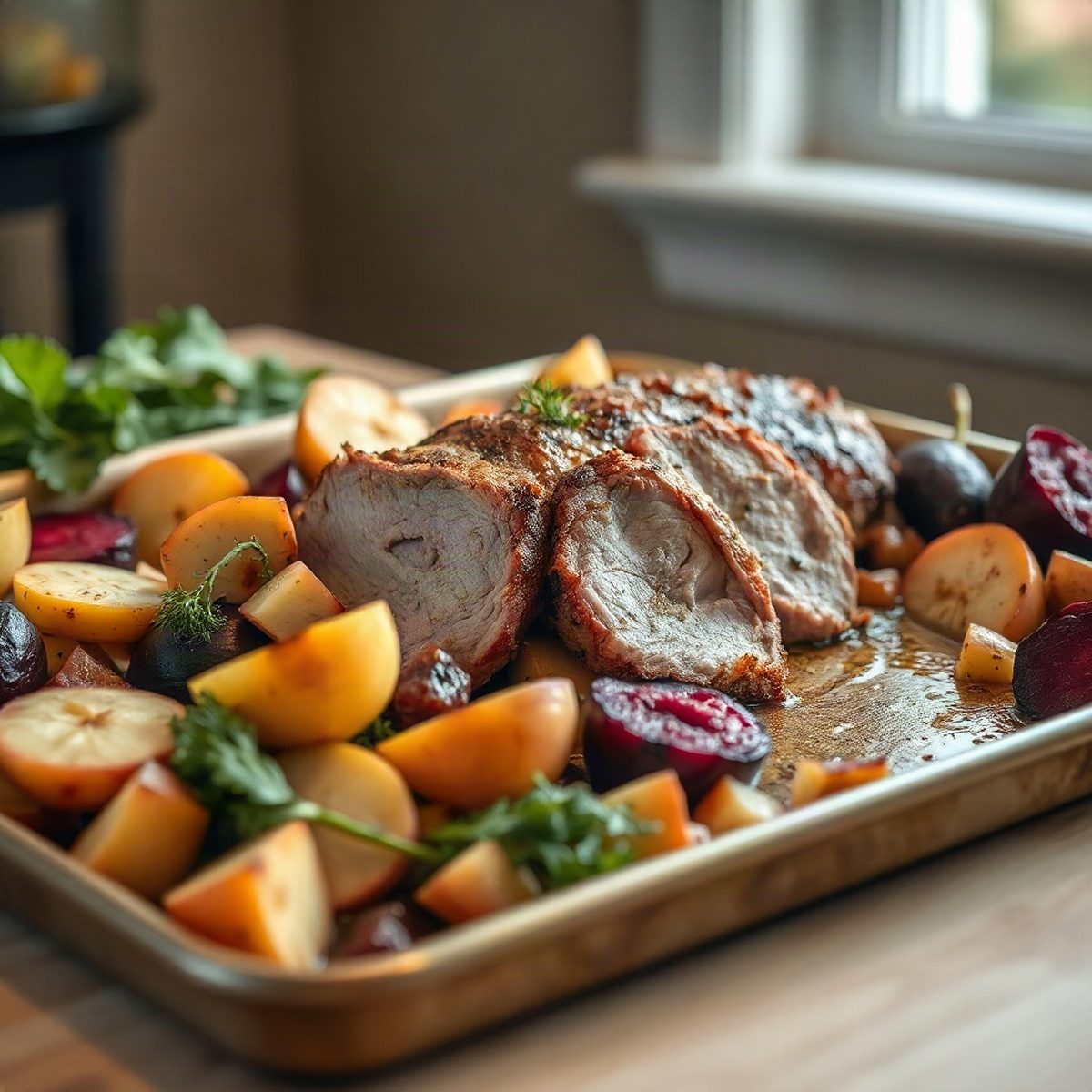 Roasted Pork Tenderloin with Apples & Beets