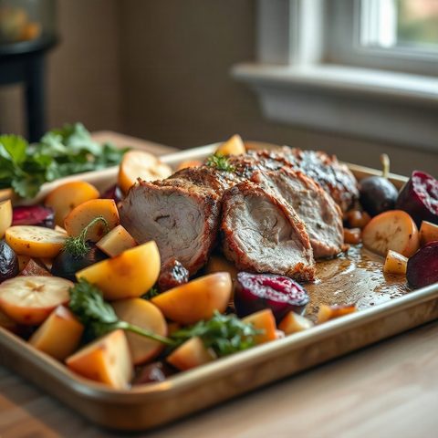 Roasted Pork Tenderloin with Apples & Beets