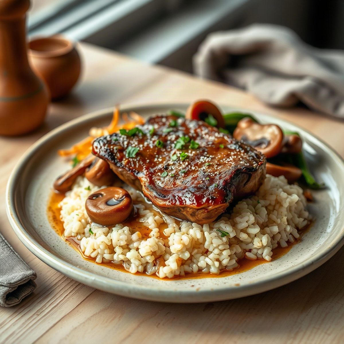 Beef and Mushroom Cream Sauté over Rice