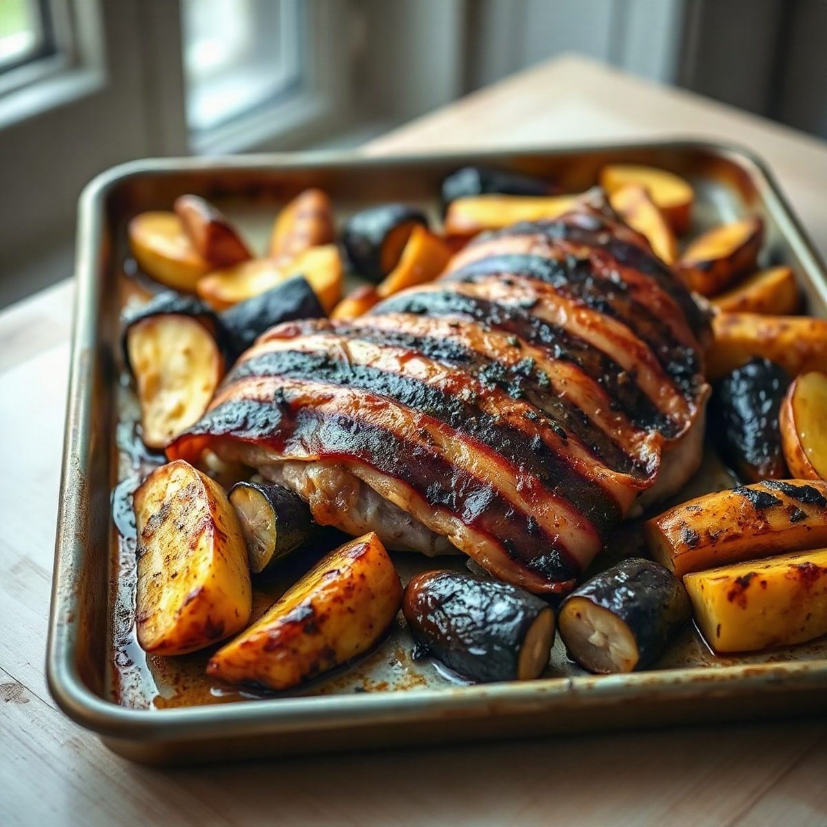 Grilled Smoked Ham with Pineapple and Roasted Potatoes