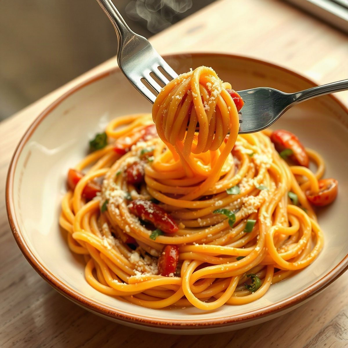Spaghetti with Shrimp and Crunchy Vegetables