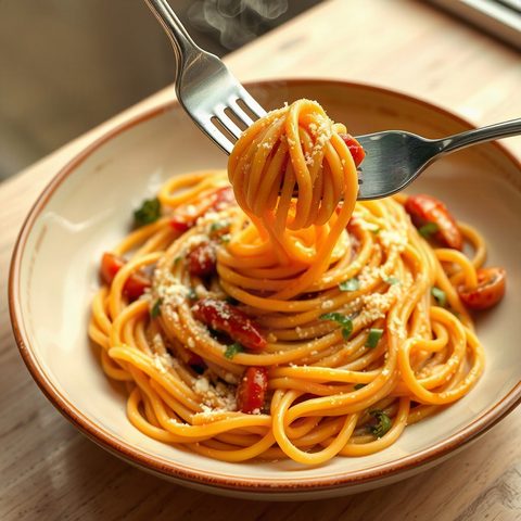 Spaghetti with Shrimp and Crunchy Vegetables