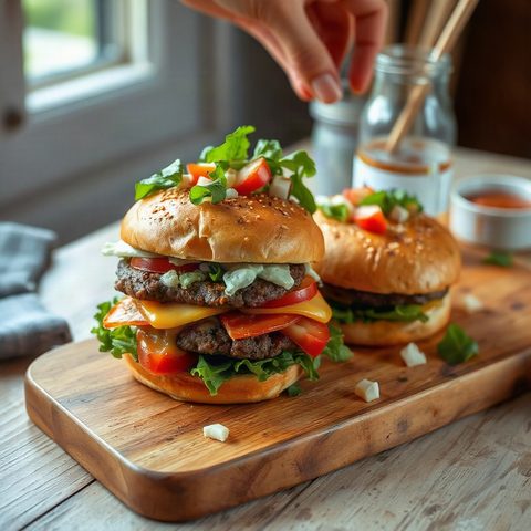 Homemade Beef Burgers with Crunchy Salad