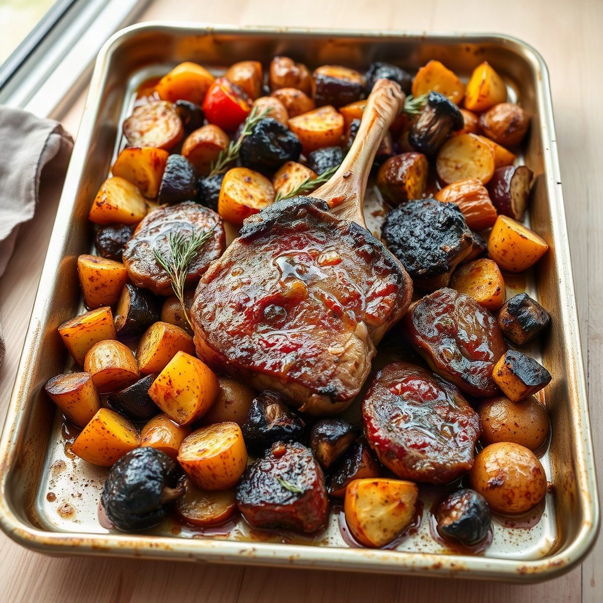 Bifteck sauce St-Hubert et pommes de terre rôties