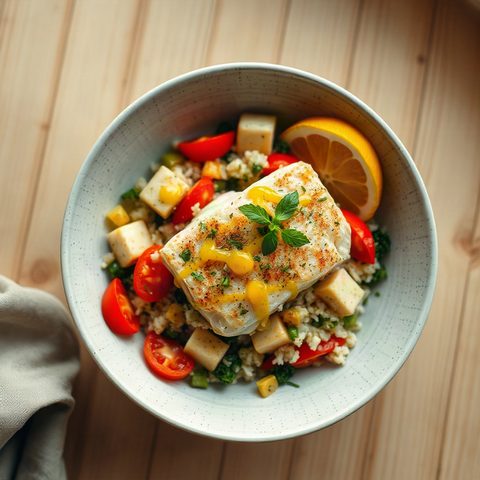 Lemon Fish Fillets with Rice and Vegetables