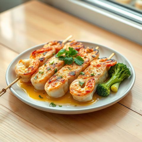 Shrimp Skewers with Parsley and Broccoli
