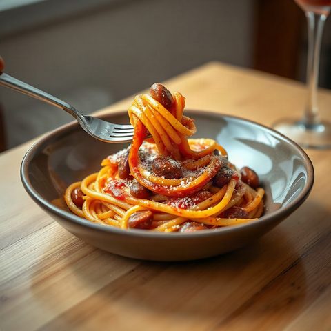 Spaghetti with Sausages and Tomato Sauce