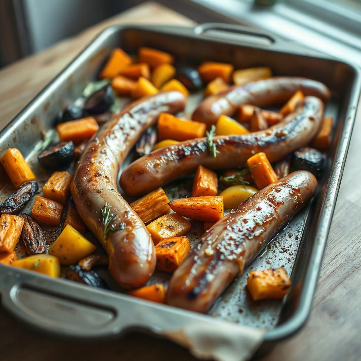 Roasted Sausages with Potatoes and Carrots