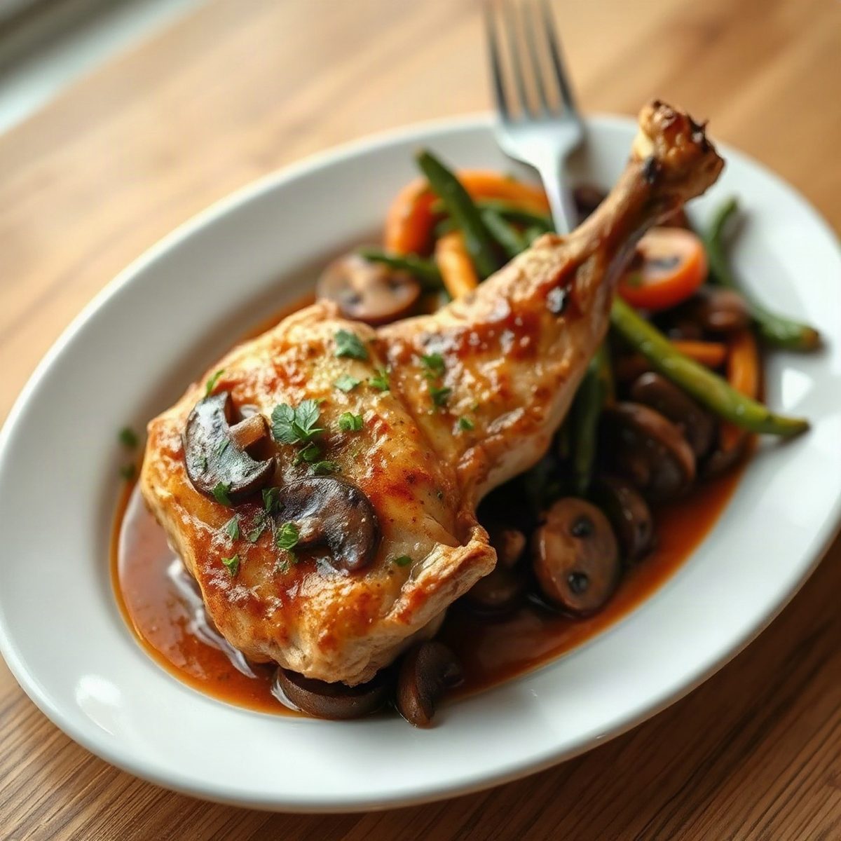 Braised chicken thighs with mushrooms