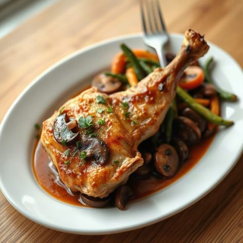 Braised chicken thighs with mushrooms