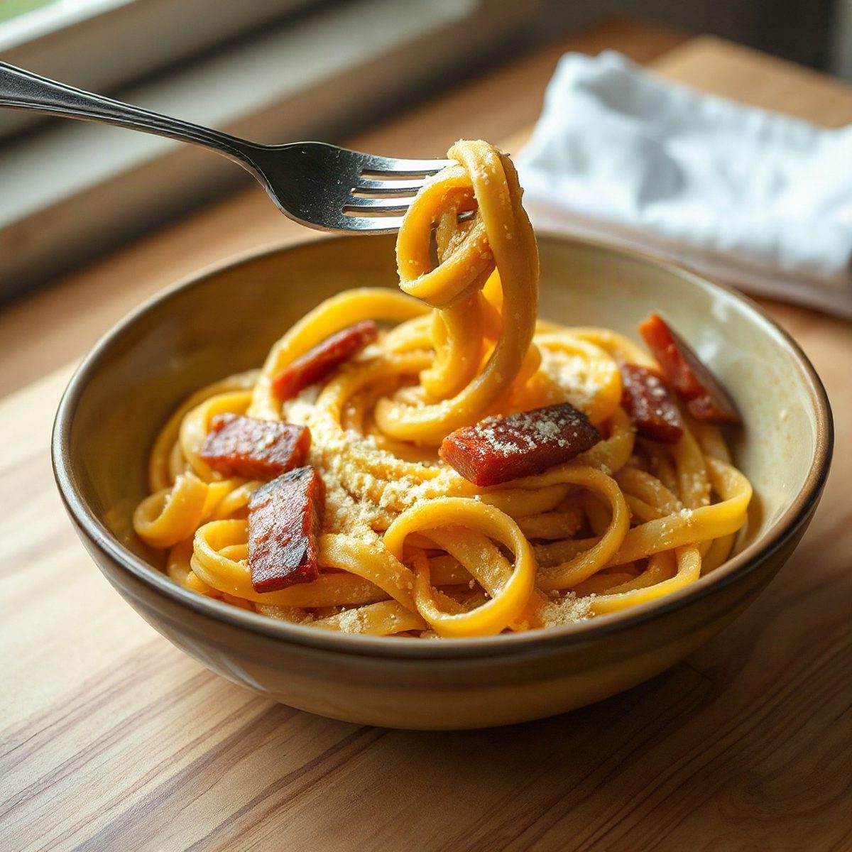 Penne with Smoked Ham and Parmesan Sauce