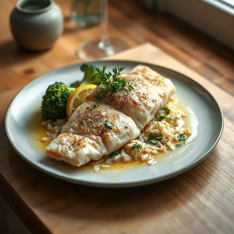 Lemon Sole with Broccoli and Rice