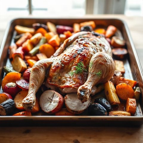 Poulet rôti aux pommes de terre et carottes