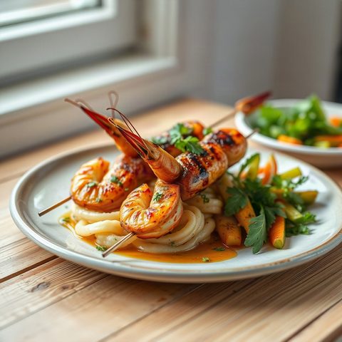 Grilled Shrimp Skewers with Peppers