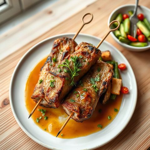 Lemon Pork Skewers with Sweet Corn