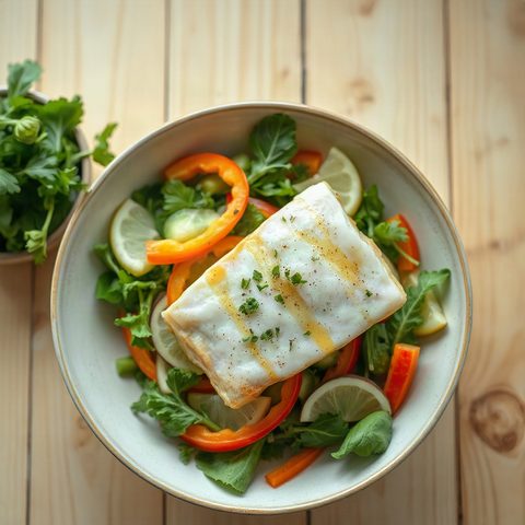 Lemon-Crusted Basa Fillets with Cabbage Slaw