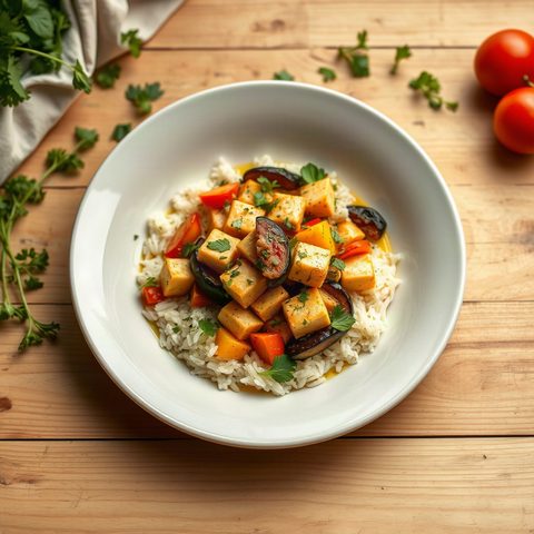 Tofu and Eggplant Stir-fry with Rice