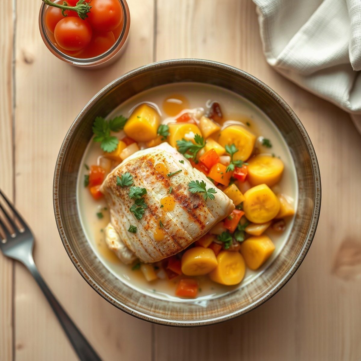 Crispy Pangasius Bowl with Plantain Chips
