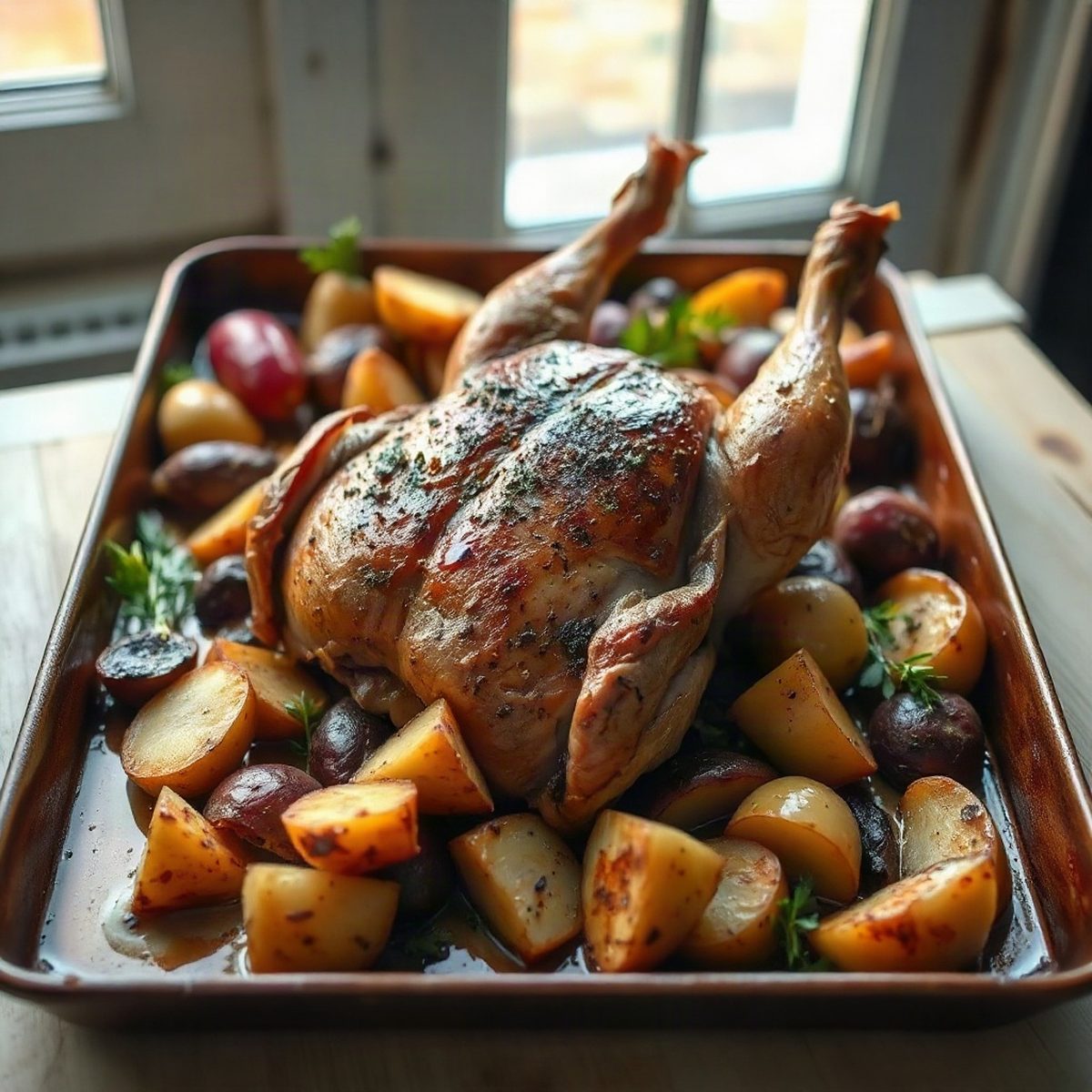 Poulet rôti au chou et aux pommes de terre