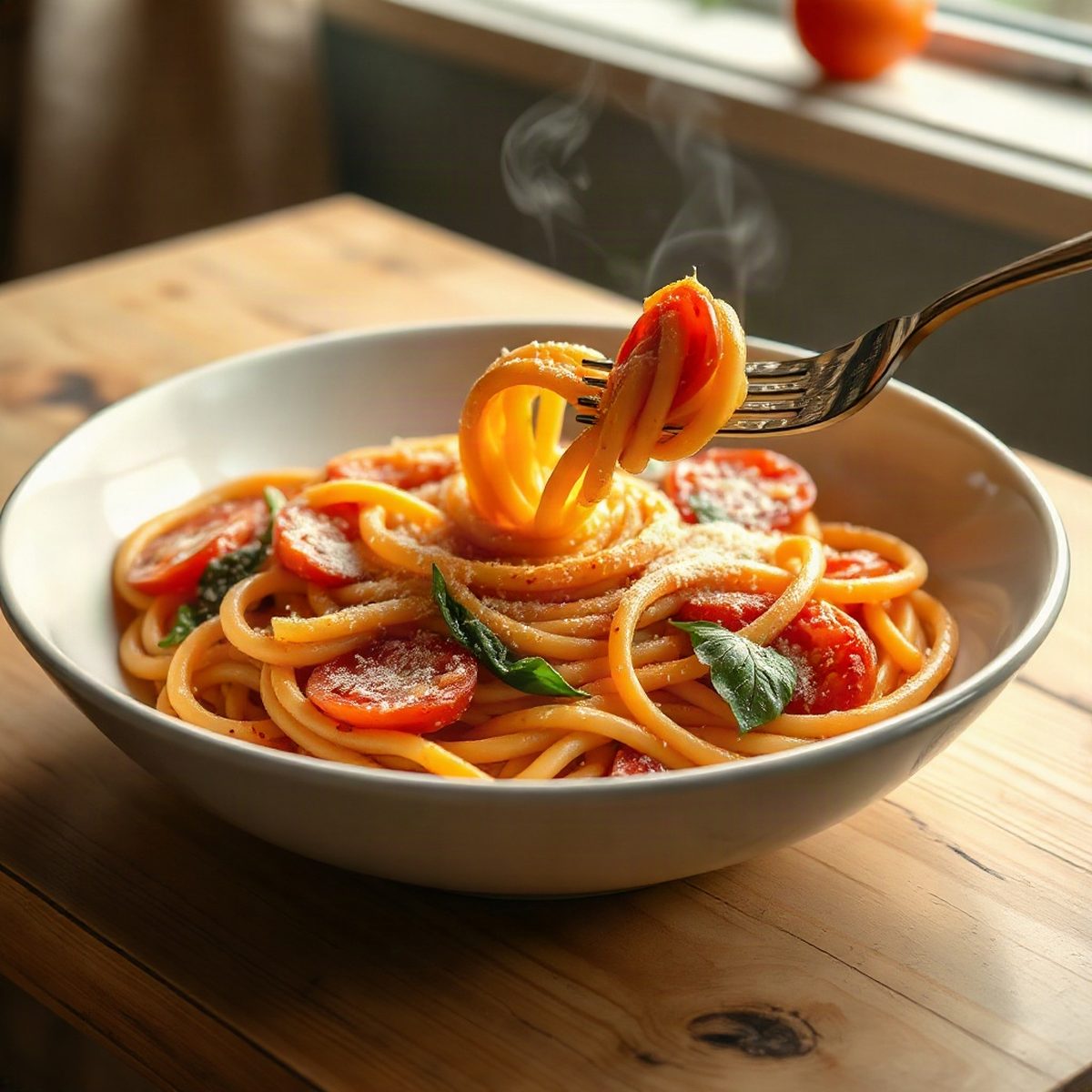 Tuna Pasta with Tomato Coulis and Spinach