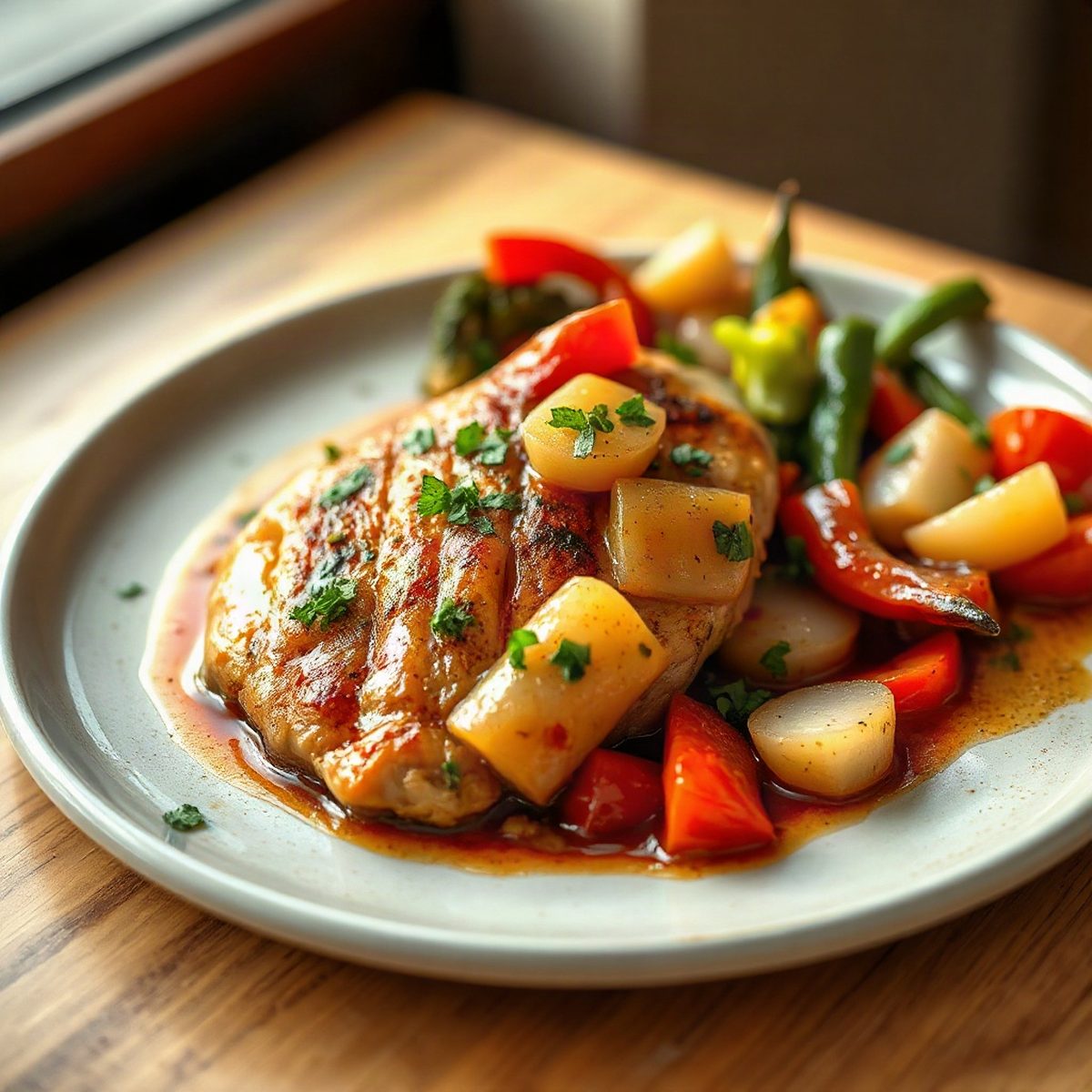 Poulet sauté aux poivrons et oignons