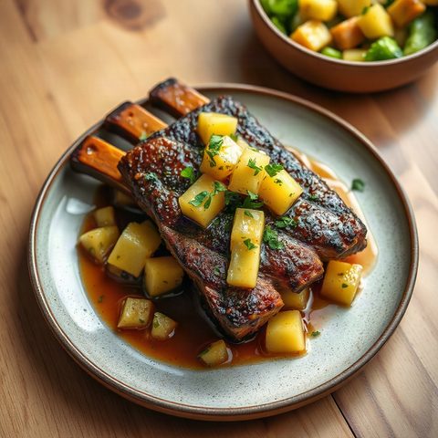 Caramelized pork ribs with pineapple salsa
