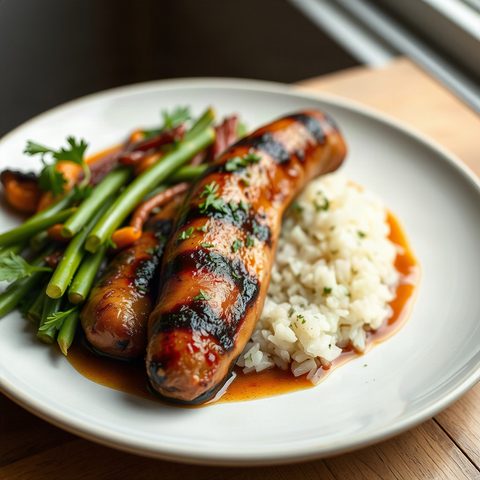 Smoked Sausages with Peppers and Rice