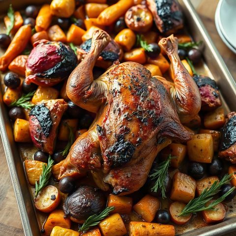 Roast chicken with seasonal vegetables